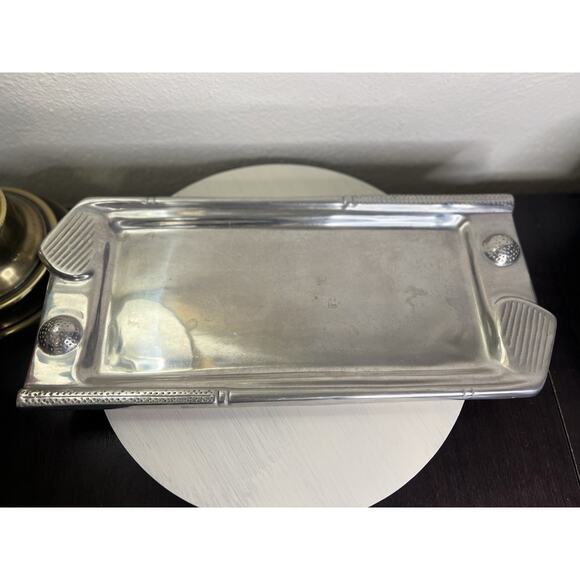 Vintage Golf Theme Pewter Serving Tray Made In Mexico MCM 18.5 X8.5 Inches - Picture 5 of 5